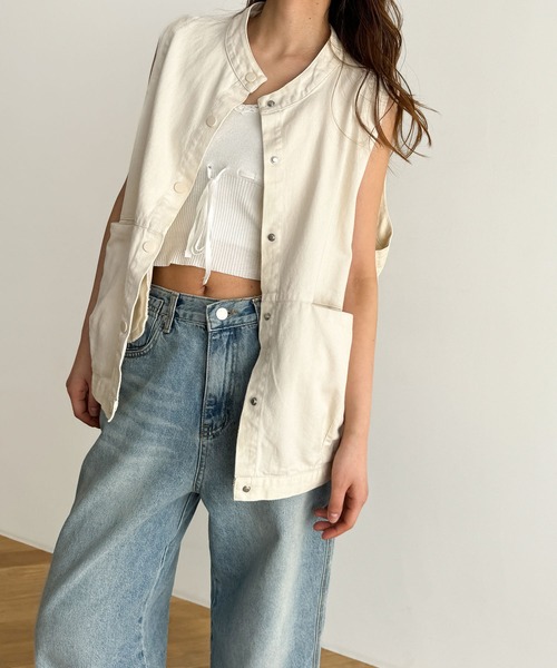 CANAL JEAN(キャナルジーン)の「El mar コットンツイルベスト(ベスト・レディース・ホワイト/ベージュ・ONE SIZE)」の2枚目の写真