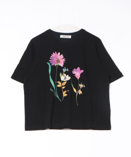 SUPER HAKKA（スーパーハッカ）の「水彩画フラワープリントTシャツ（Tシャツ/カットソー・レディース・ブラック/オフホワイト/杢グレー・FREE）」の2枚目の写真
