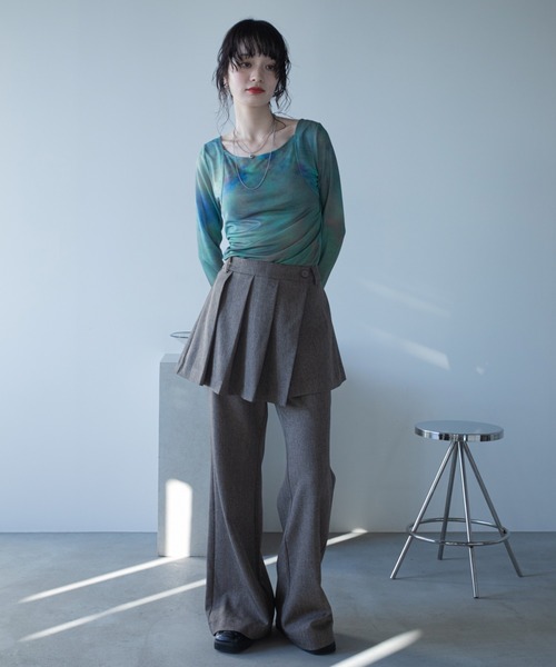 アート柄スクエアネックシアートップス/新色追加（Tシャツ/カットソー