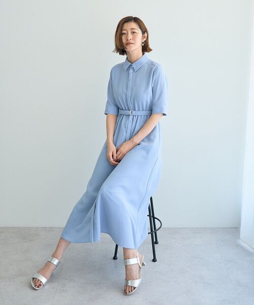 YECCA VECCA(イェッカヴェッカ)の「ベルト付きシャツワンピース(シャツワンピース・レディース・ネイビー/ライトベージュ/サックスブルー・FREE)」の6枚目の写真