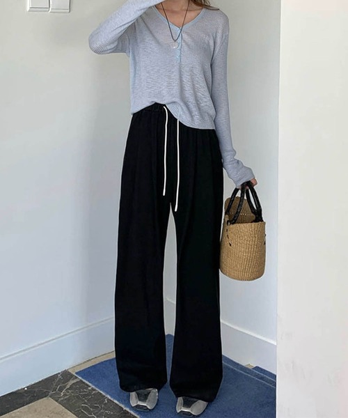 aimoha(アイモハ)の「【aimoha】ハイウエスト ドレープストレートパンツ(スウェットパンツ・レディース・ライトベージュ/ブラック/ブルー/ピンク・MEDIUM/LARGE)」の16枚目の写真