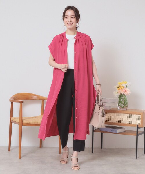 ITS'DEMO（イッツデモ）の「【接触冷感／吸水速乾／洗濯機OK】イージーケア前開きワンピース＜ラク服シリーズ＞（ワンピース・レディース・ピンク系/ライトベージュ/ブラック/ブルー・00）」の14枚目の写真