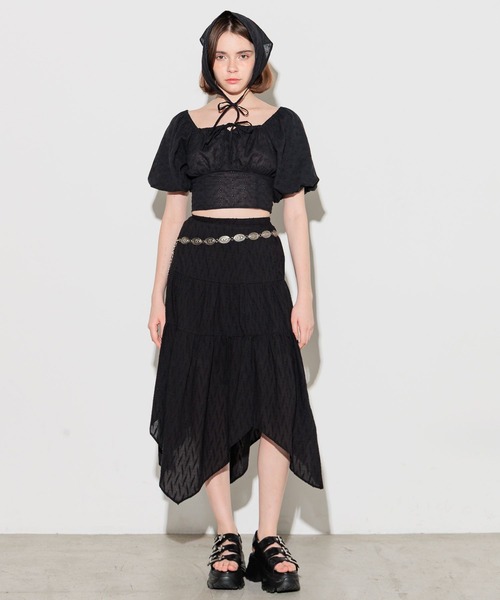 FOREVER 21（フォーエバー トゥエンティーワン）の「【2025SS】コットンティアードロングスカート（スカート・レディース・オフホワイト/ブラック・FREE）」の4枚目の写真