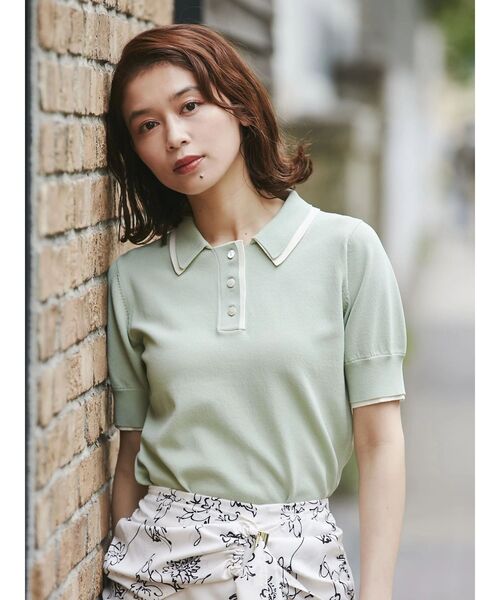 TONAL（トーナル）の「2枚衿ポロニット（ニット/セーター・レディース・オフホワイト/グレー/ライトグリーン・MEDIUM）」の4枚目の写真