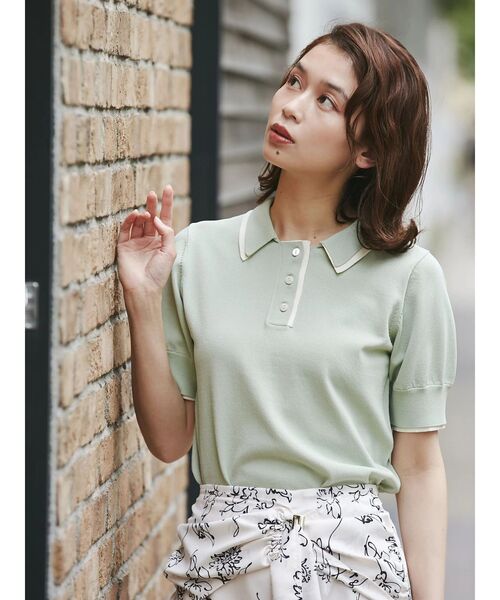 TONAL（トーナル）の「2枚衿ポロニット（ニット/セーター・レディース・オフホワイト/グレー/ライトグリーン・MEDIUM）」の5枚目の写真