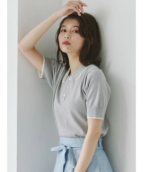 TONAL（トーナル）の「2枚衿ポロニット（ニット/セーター・レディース・オフホワイト/グレー/ライトグリーン・MEDIUM）」の7枚目の写真