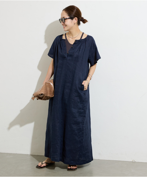 JOURNAL STANDARD（ジャーナルスタンダード）の「ギャザーネックワンピース（ワンピース・レディース・ネイビー・FREE）」の14枚目の写真