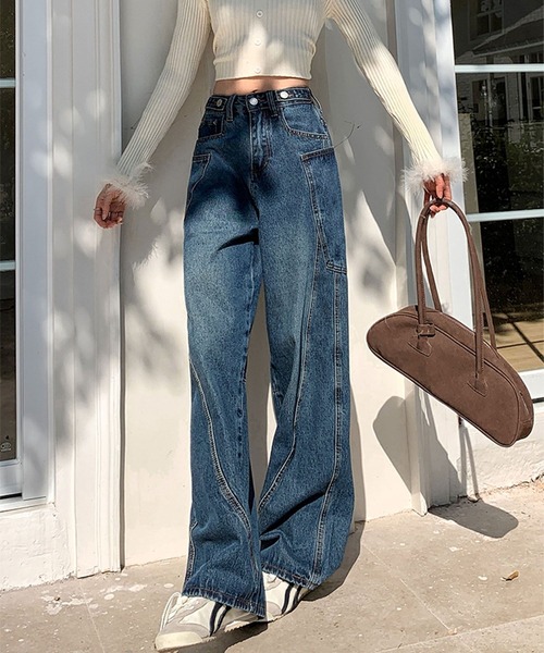 aimoha(アイモハ)の「カーブライン ワイドデニムパンツ(デニムパンツ・レディース・ネイビー・LARGE/MEDIUM/SMALL)」の7枚目の写真