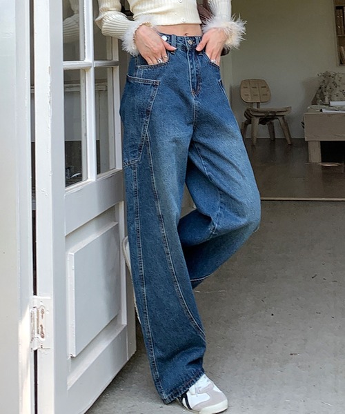 aimoha(アイモハ)の「カーブライン ワイドデニムパンツ(デニムパンツ・レディース・ネイビー・LARGE/MEDIUM/SMALL)」の9枚目の写真