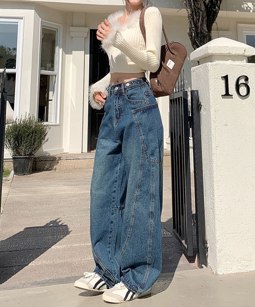 aimoha(アイモハ)の「カーブライン ワイドデニムパンツ(デニムパンツ・レディース・ネイビー・LARGE/MEDIUM/SMALL)」の16枚目の写真