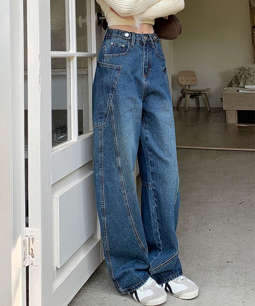 aimoha(アイモハ)の「カーブライン ワイドデニムパンツ(デニムパンツ・レディース・ネイビー・LARGE/MEDIUM/SMALL)」の17枚目の写真
