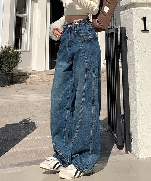 aimoha(アイモハ)の「カーブライン ワイドデニムパンツ(デニムパンツ・レディース・ネイビー・LARGE/MEDIUM/SMALL)」の18枚目の写真