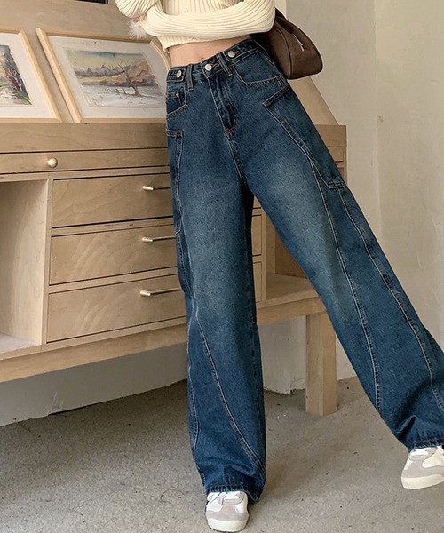 aimoha(アイモハ)の「カーブライン ワイドデニムパンツ(デニムパンツ・レディース・ネイビー・LARGE/MEDIUM/SMALL)」の19枚目の写真