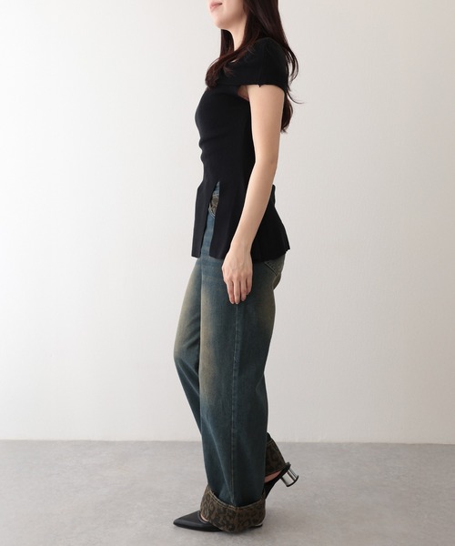 Lace Ladies（レースレディース）の「レオパード柄 ハイウエスト ロールアップ ワイド デニムパンツ（デニムパンツ・レディース・ネイビー・XL/L/M/S）」の3枚目の写真