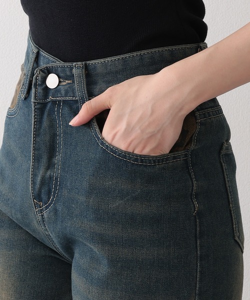 Lace Ladies（レースレディース）の「レオパード柄 ハイウエスト ロールアップ ワイド デニムパンツ（デニムパンツ・レディース・ネイビー・XL/L/M/S）」の13枚目の写真