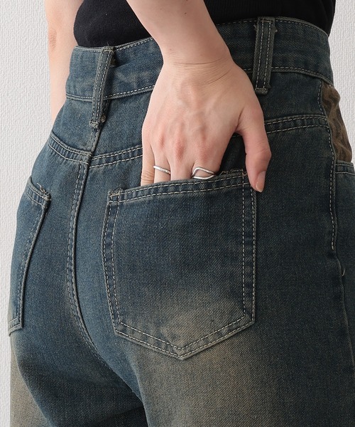 Lace Ladies（レースレディース）の「レオパード柄 ハイウエスト ロールアップ ワイド デニムパンツ（デニムパンツ・レディース・ネイビー・XL/L/M/S）」の14枚目の写真