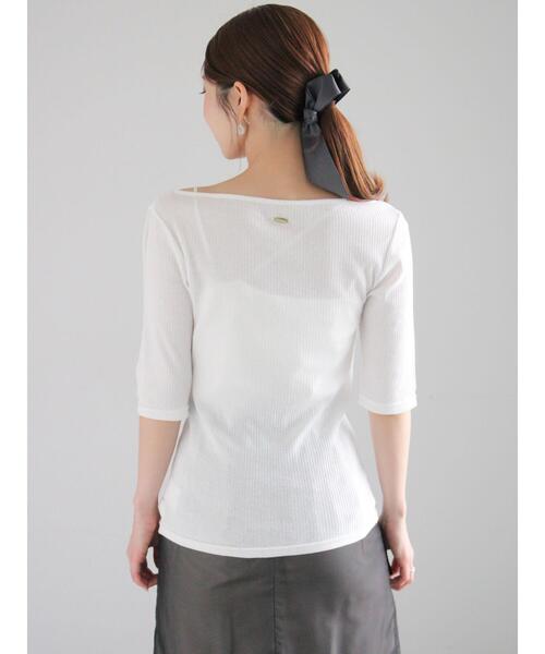 新品タグ付★ obli ビジューカットソー オブリ OBLI Tシャツ セール】2025春夏【接触冷感・UVカット】シアー切替えロゴT