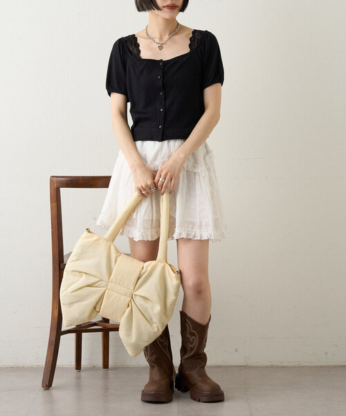 w closet(ダブルクローゼット)の「リボンBAG(トートバッグ・レディース・ブラック/アイボリー・FREE)」の12枚目の写真