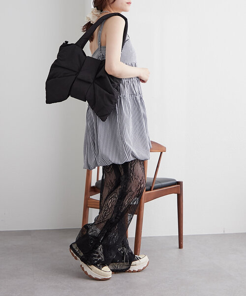 w closet(ダブルクローゼット)の「リボンBAG(トートバッグ・レディース・ブラック/アイボリー・FREE)」の3枚目の写真