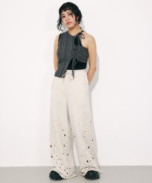 SLY（スライ）の「DAMAGE SW PT ダメージ スウェット パンツ（スウェットパンツ・レディース・杢グレー/ブラック系その他2・FREE）」の6枚目の写真