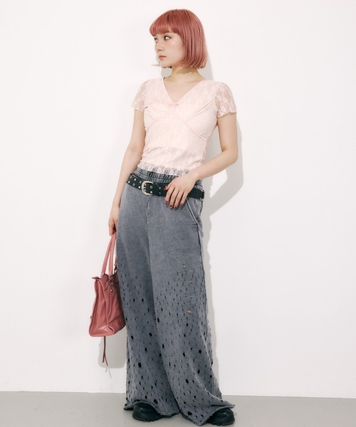 SLY（スライ）の「DAMAGE SW PT ダメージ スウェット パンツ（スウェットパンツ・レディース・杢グレー/ブラック系その他2・FREE）」の13枚目の写真