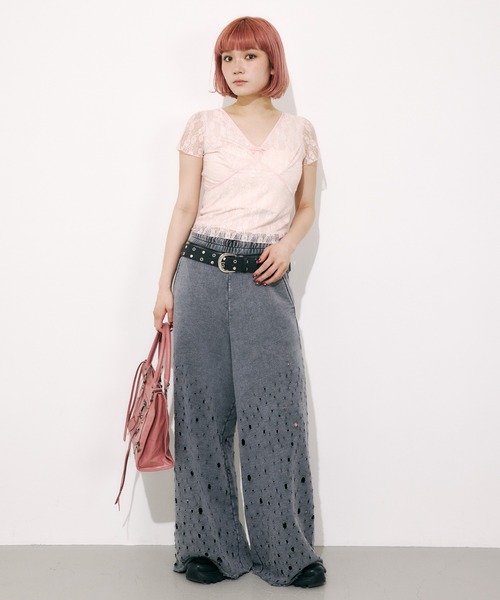 SLY（スライ）の「DAMAGE SW PT ダメージ スウェット パンツ（スウェットパンツ・レディース・杢グレー/ブラック系その他2・FREE）」の12枚目の写真