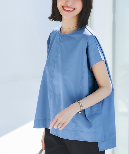 IEDIT(イディット)の「IEDIT ゆるっとシルエットが大人の余裕をつくる半袖ブラウス(シャツ/ブラウス・レディース・ブルー/アイボリー・3L/LL/L/M/4L/S)」の2枚目の写真