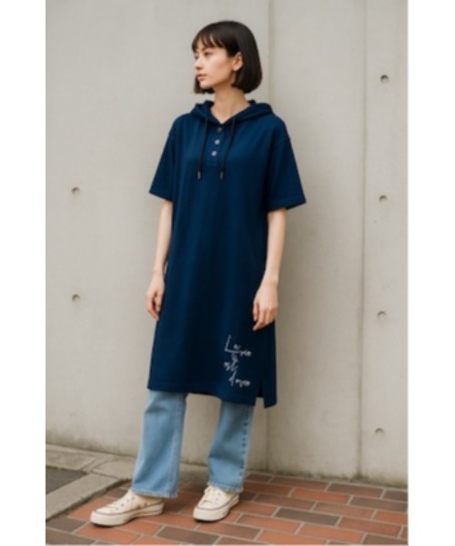 Rydia（リディア）の「インディゴ天竺BIGパーカーワンピース（ワンピース・レディース・ブルー/ネイビー・M）」の2枚目の写真