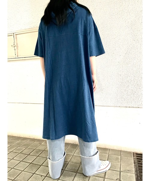 Rydia（リディア）の「インディゴ天竺BIGパーカーワンピース（ワンピース・レディース・ブルー/ネイビー・M）」の5枚目の写真