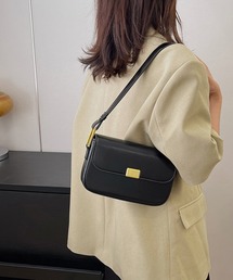 フラップショルダーゴールド金具ミニバッグ スクエアバッグ