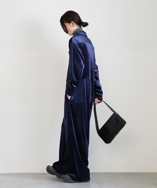 フロントジップベロアオールインワン（つなぎ/オールインワン