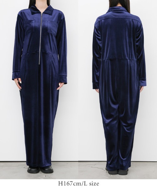 フロントジップベロアオールインワン（つなぎ/オールインワン