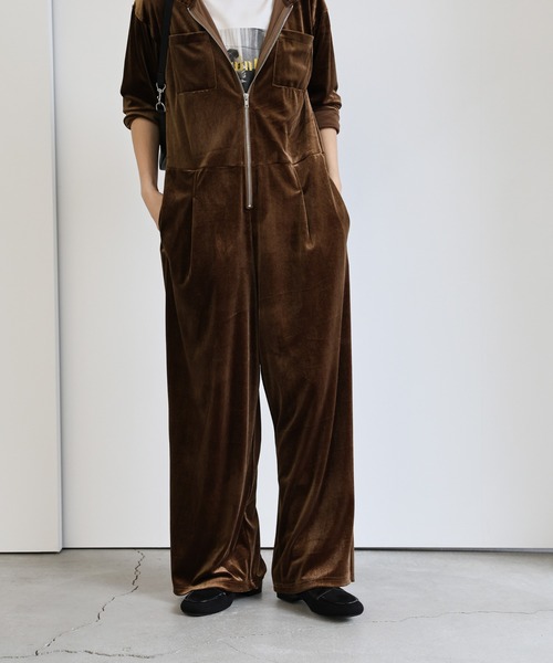 フロントジップベロアオールインワン（つなぎ/オールインワン