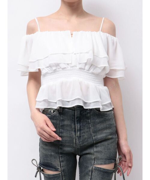 RESEXXY(リゼクシー)の「オフショルシャーリングチュニック(シャツ/ブラウス・レディース・ブラック/イエロー/ホワイト・FREE)」の9枚目の写真