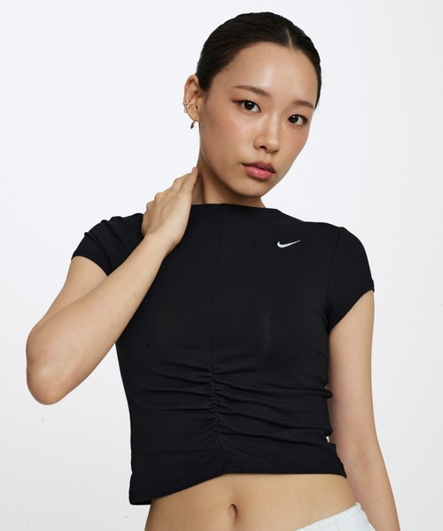 NIKE(ナイキ)の「ナイキ スポーツウェア チル ニット ウィメンズ タイト ショートスリーブ クロップド モックネック トップ / Nike Sportswear Chill Knit Women's Tight Short-Sleeve Cropped Mock-Neck Top HV2507-010 Black(Tシャツ/カットソー・レディース・ブラック・XL/L/XS/S/M)」の4枚目の写真
