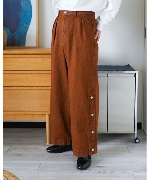 ZOZOMARKET（ゾゾマーケット）の「ZOZOMARKET by idaka-サイドボタンバギーデニム（デニムパンツ・メンズ・ブラウン・マルチサイズ）」の1枚目の写真