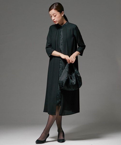 ゆず【新品】ブラックフォーマル　米沢織　セレブ　千鳥柄 安心の日本製！ 喪服・礼服】日本製米沢織生地使用 ロングデザインブラウス＋