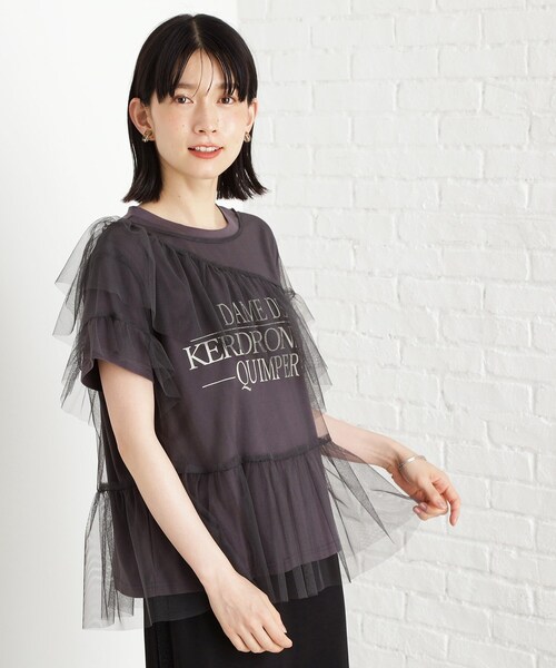 tシャツ チュールロゴ Ｔシャツ レディース 大きいサイズ レディース トップス ロゴTシャツ × チュール T