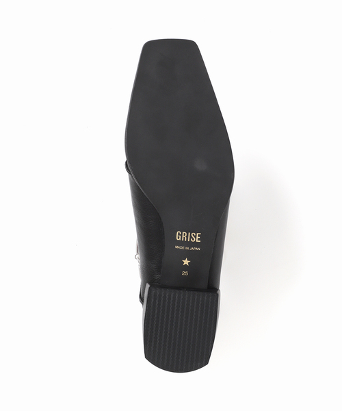 【GRISE】レザースクエアクロスシームアンクルフラット BLACK 24cm 追加》GRISEレザースクエアクロスシームアンクルフラット