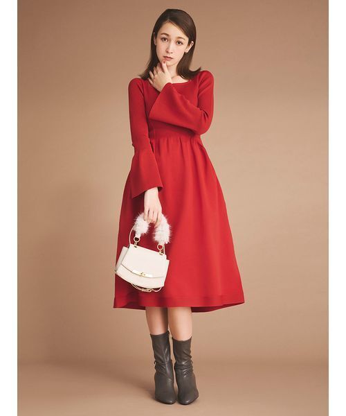 セルフォード　ジャガード ワンピース　ロング　赤　38　美品 セルフォードジャガード ワンピースロング赤38美品