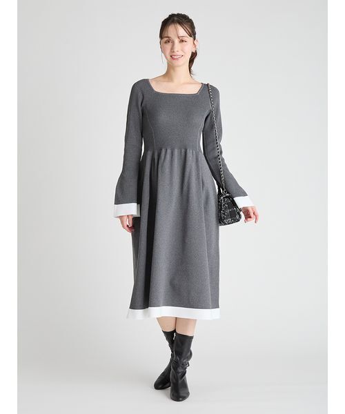 ベルスリーブホールガーメントニットワンピース（ワンピース