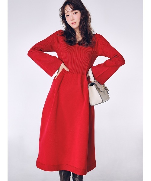 セルフォード ベルスリーブホールガーメントワンピース ベルスリーブホールガーメントニットワンピース(デイリーワンピース