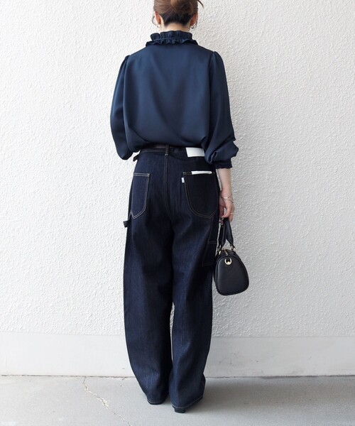 SHIPS any:〈洗濯機可能〉サテン フリル カラー リボン シャツ