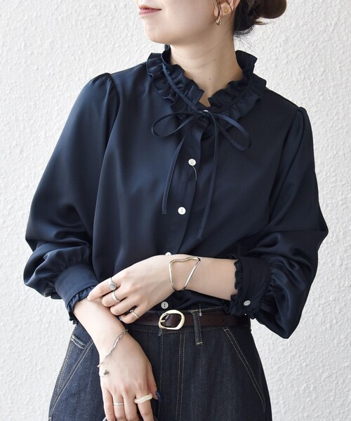 eimyistoire フリル シャツ ブラウス ネイビー eimyistoire フリル シャツ ブラウス ネイビー EIMY ISTOIRE エイミー