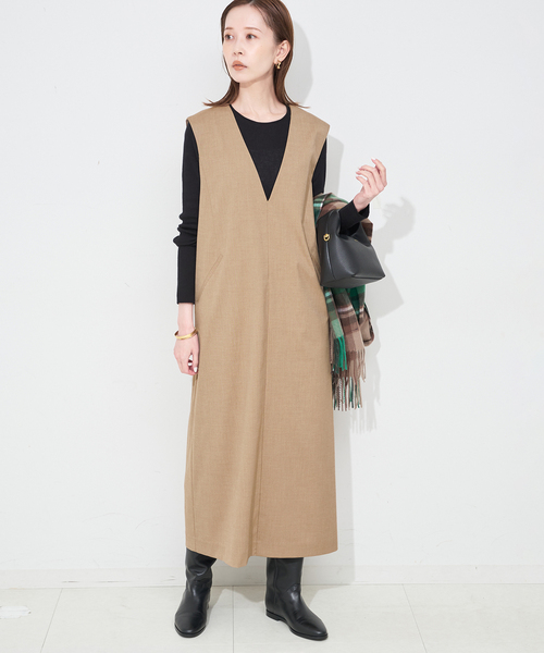 WEB限定/追加》TR Vネックジャンパースカート（ワンピース）｜SLOBE