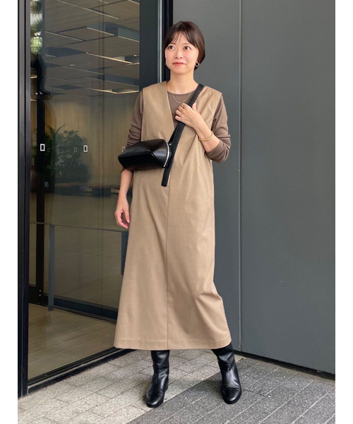 WEB限定/追加》TR Vネックジャンパースカート（ワンピース）｜SLOBE