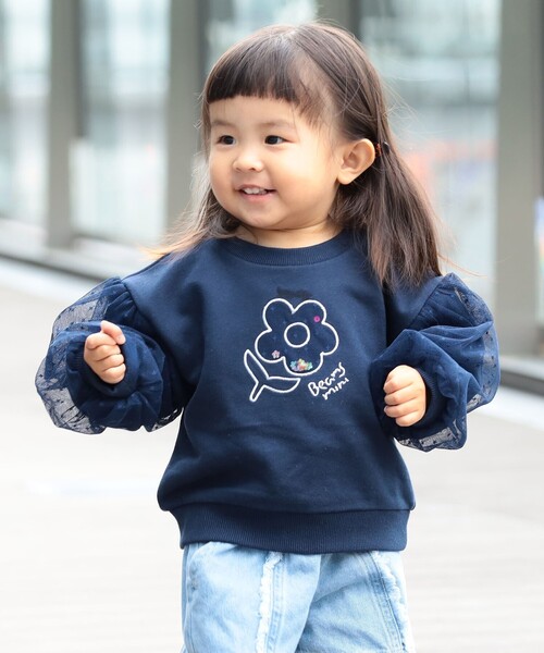 BEAMS mini（ビームスミニ）の「チュールスリーブ キラキラ スウェット 2025FW（90～140cm）（スウェット・キッズ・パープル系その他4/ネイビー・140/130/120/110/100/90）」の2枚目の写真