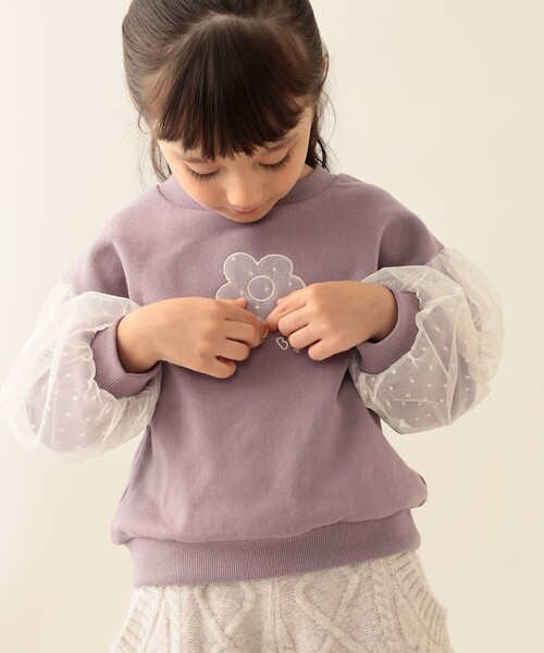 BEAMS mini（ビームスミニ）の「チュールスリーブ キラキラ スウェット 2025FW（90～140cm）（スウェット・キッズ・パープル系その他4/ネイビー・140/130/120/110/100/90）」の18枚目の写真