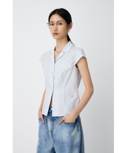 MOUSSY（マウジー）の「MICRO SLEEVE SHIRT ブラウス（シャツ/ブラウス・レディース・ブルー系その他/オフホワイト/ダークブラウン/ベージュ系その他・FREE）」の4枚目の写真