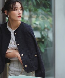 未使用　TO BE CHIC　ノーカラー　ツイードジャケット　ビジュー　ネイビー 2025年最新】TO BE CHIC レディース ノーカラージャケットの人気